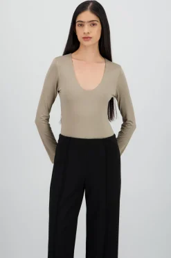 Bodysuit manga larga cuello redondo