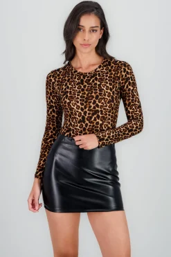 Bodysuit manga larga cuello redondo animal print