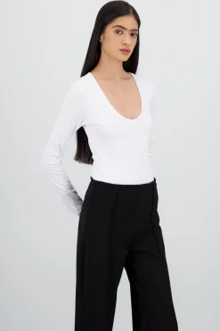 Bodysuit manga larga cuello redondo