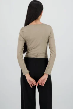 Bodysuit manga larga cuello redondo