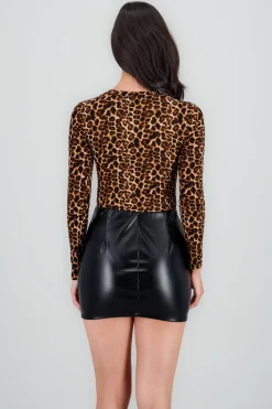 Bodysuit manga larga cuello redondo animal print