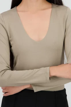 Bodysuit manga larga cuello redondo