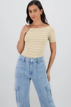 Bodysuit rayas hombro descubierto