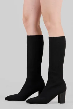 Bota Alta Tejida Tacón Bloque