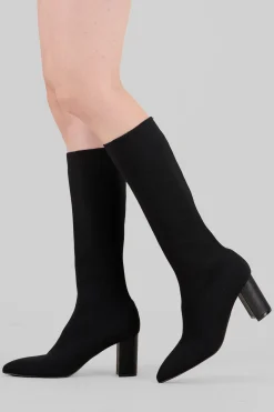 Bota Alta Tejida Tacón Bloque