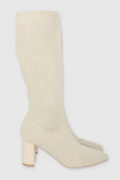 Bota Alta Tejida Tacón Bloque