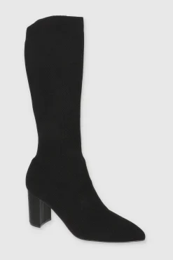 Bota Alta Tejida Tacón Bloque