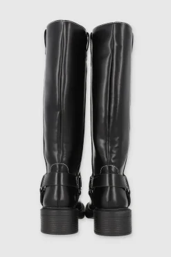 Bota biker costura contraste tiras hebilla aro