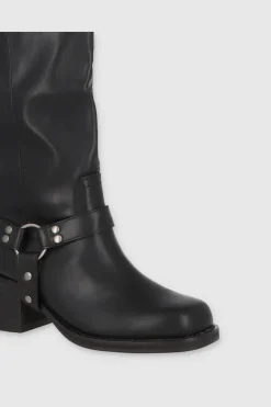 Bota Biker Punta Cuadrada Hebillas