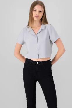 Camisa Crop Amplia Manga Corta