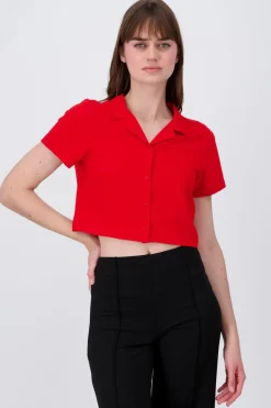 Camisa Crop Amplia Manga Corta