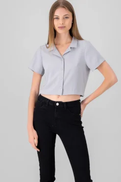 Camisa Crop Amplia Manga Corta