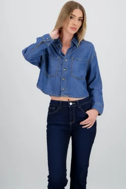 Camisa crop de mezclilla