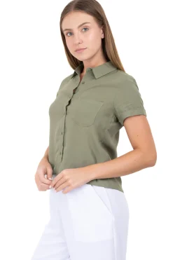 Camisa crop manga corta bolso