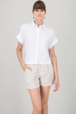 Camisa crop manga corta lino