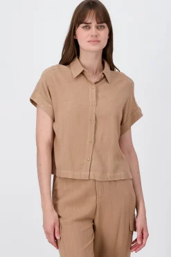 Camisa Crop Manga Corta Lino