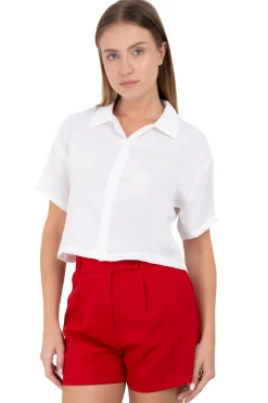 Camisa crop manga corta lisa