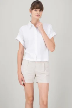 Camisa crop manga corta lino