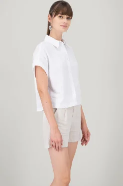 Camisa crop manga corta lino