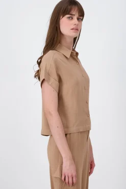 Camisa Crop Manga Corta Lino