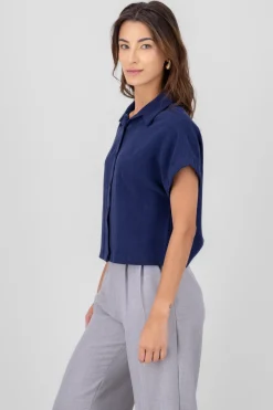 Camisa crop manga corta lino