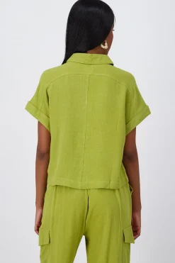 Camisa Crop Manga Corta Lino