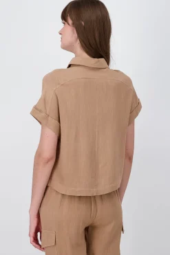 Camisa Crop Manga Corta Lino