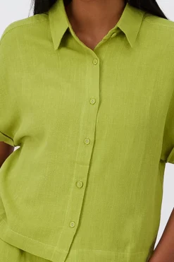 Camisa Crop Manga Corta Lino