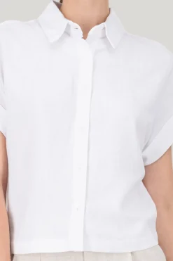 Camisa crop manga corta lino
