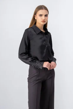 Camisa crop manga larga brillos