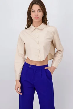 Camisa Crop Manga Larga Lisa