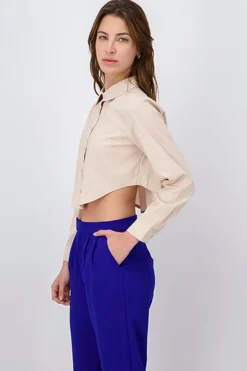 Camisa Crop Manga Larga Lisa