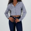 Camisa crop manga larga satinada