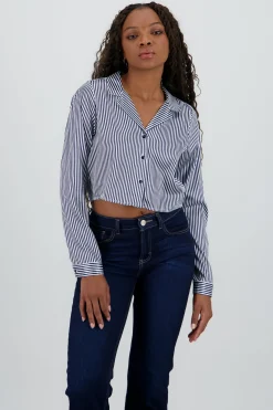 Camisa crop manga larga satinada