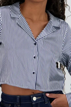 Camisa crop manga larga satinada