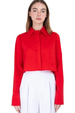 Camisa crop monocolor bolsillo