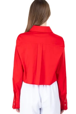 Camisa crop monocolor bolsillo