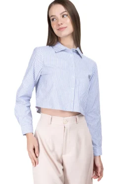 Camisa crop rayas bolsillos doble