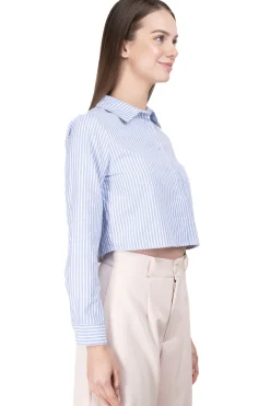Camisa crop rayas bolsillos doble