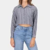 Camisa crop rayas lino