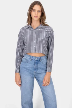 Camisa crop rayas lino