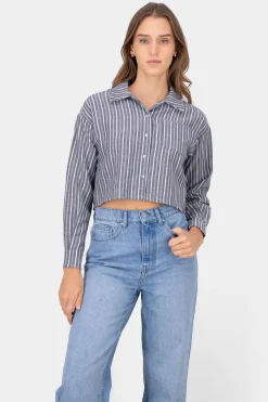 Camisa crop rayas lino
