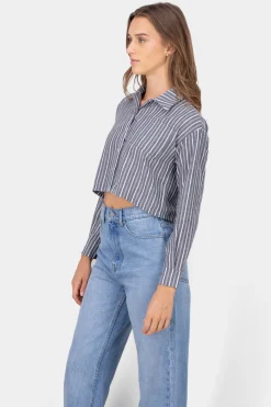 Camisa crop rayas lino