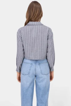 Camisa crop rayas lino