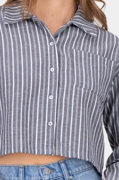 Camisa crop rayas lino