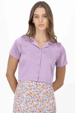 Camisa crop satinada