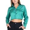 Camisa crop satinada botones