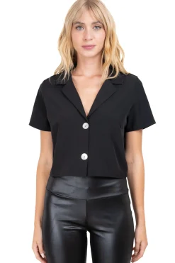 Camisa crop solapa botones
