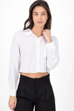 Camisa cropped de manga larga