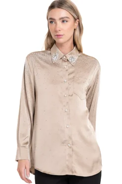 Camisa De Manga Larga Debrillos Y Piedras